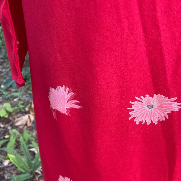 Vintage 70s Red Silk Asian Inspired Dress Floral Long Sleeve Rita Angelo M L - Picture 7 of 13